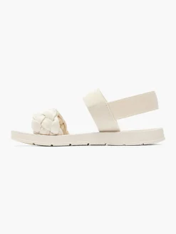 Discount Cream Braided Ankle Strap Flat Sandal Women Sandals·Flat Sandals
