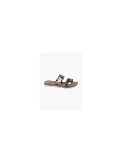 Best Ladies Blue Fit Metallic Buckle Slide Sandals Women Sandals·Flat Sandals