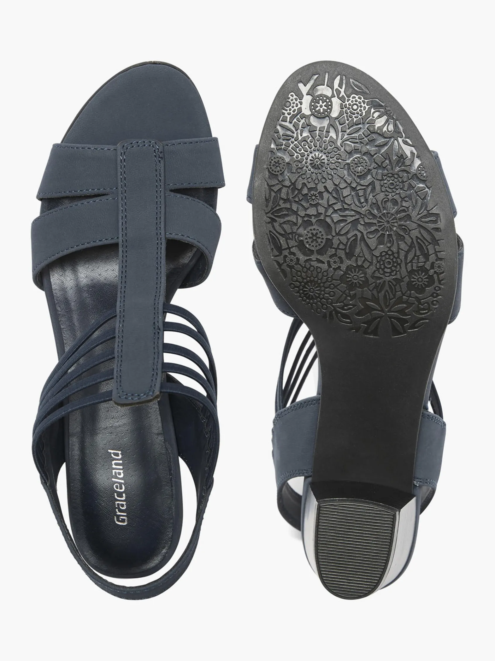 Ladies Navy Heeled Sandals Women Sandals·Heeled Sandals|Heels·Block Heels